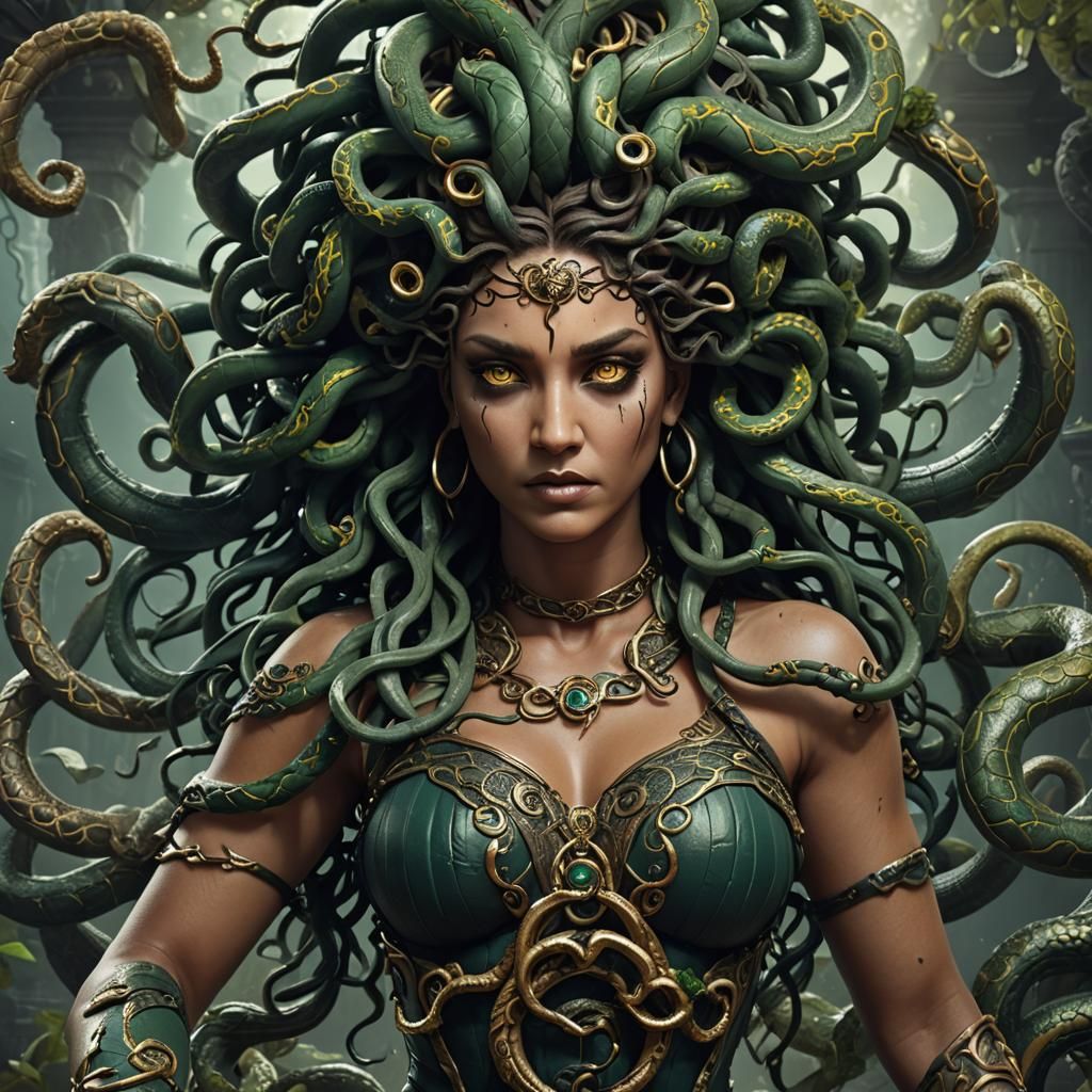 Detailed Medusa with Serpents, Fantasy Concept Art