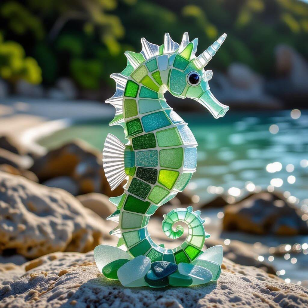 Sea Glass Seahorse Sculpture