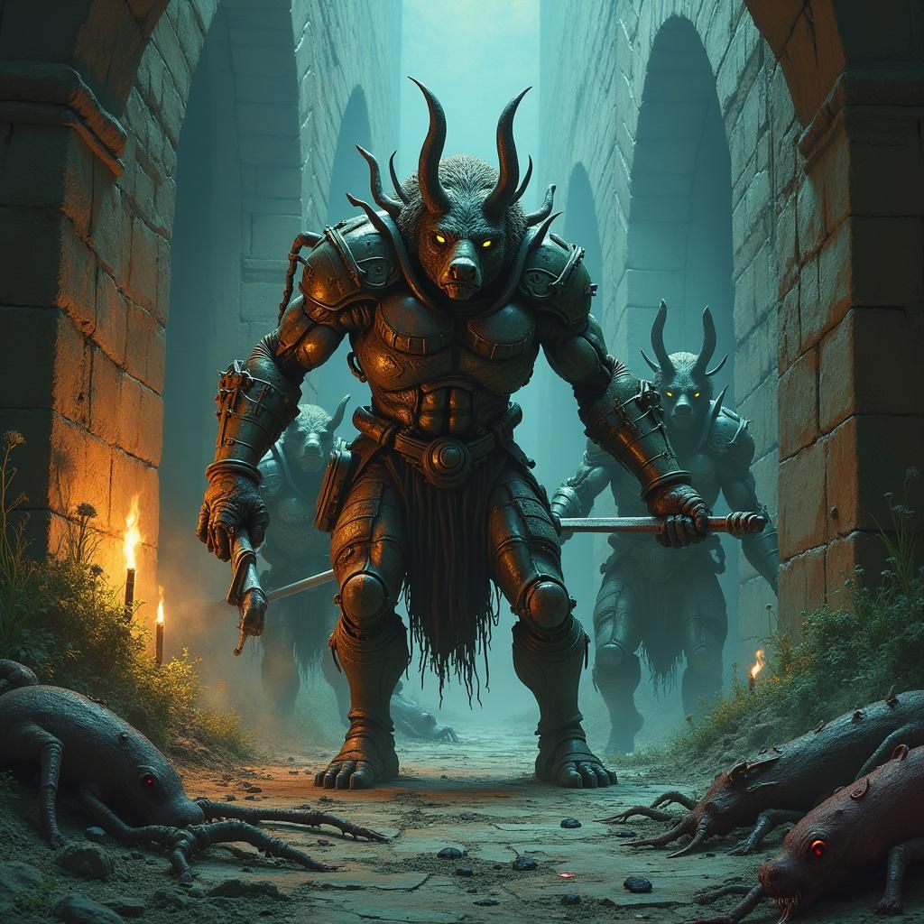 Dystopian Animal Barbarians in a Ruined Fortress