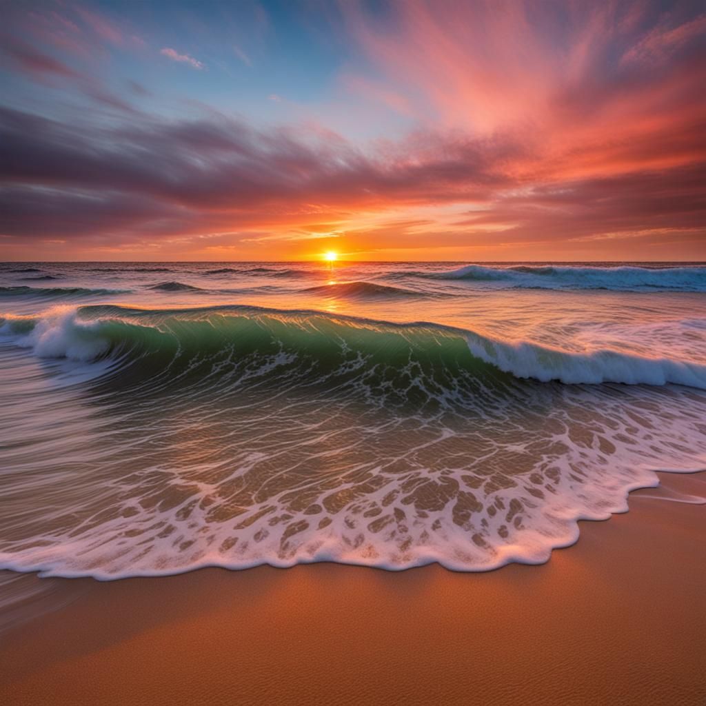 Colorful Ocean Waves at Sunset