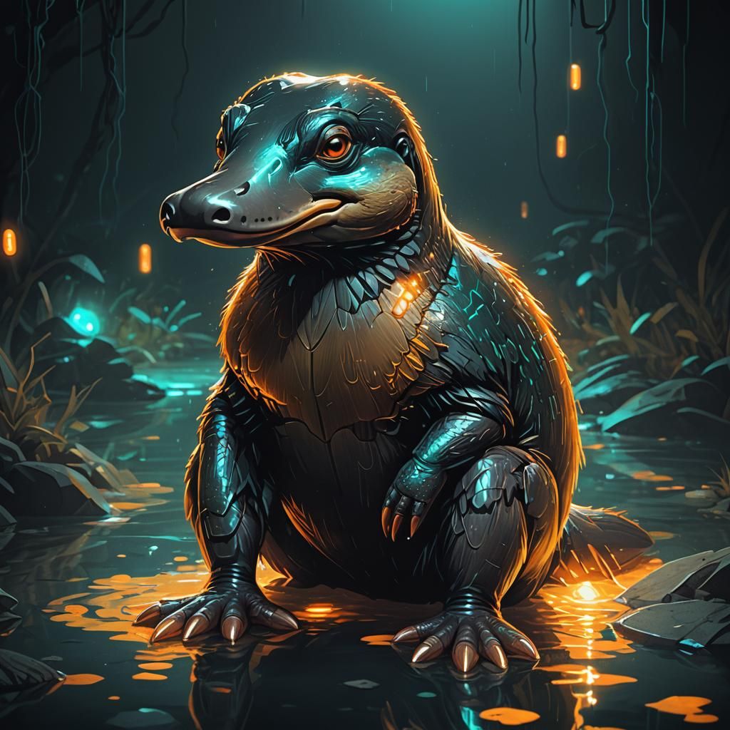 Gothic Platypus with Neon Accents in Digital Art