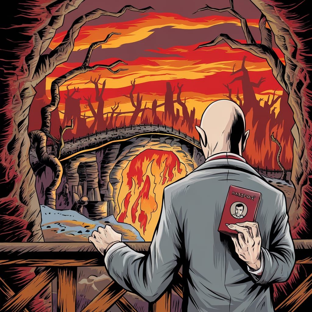 Comic Style Underworld Entrance with Passport