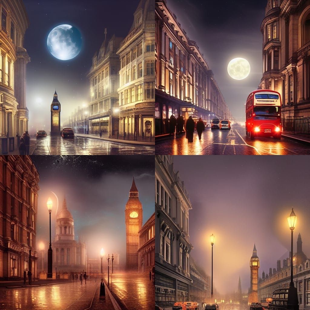 Moonlit London Street: Cinematic Digital Painting