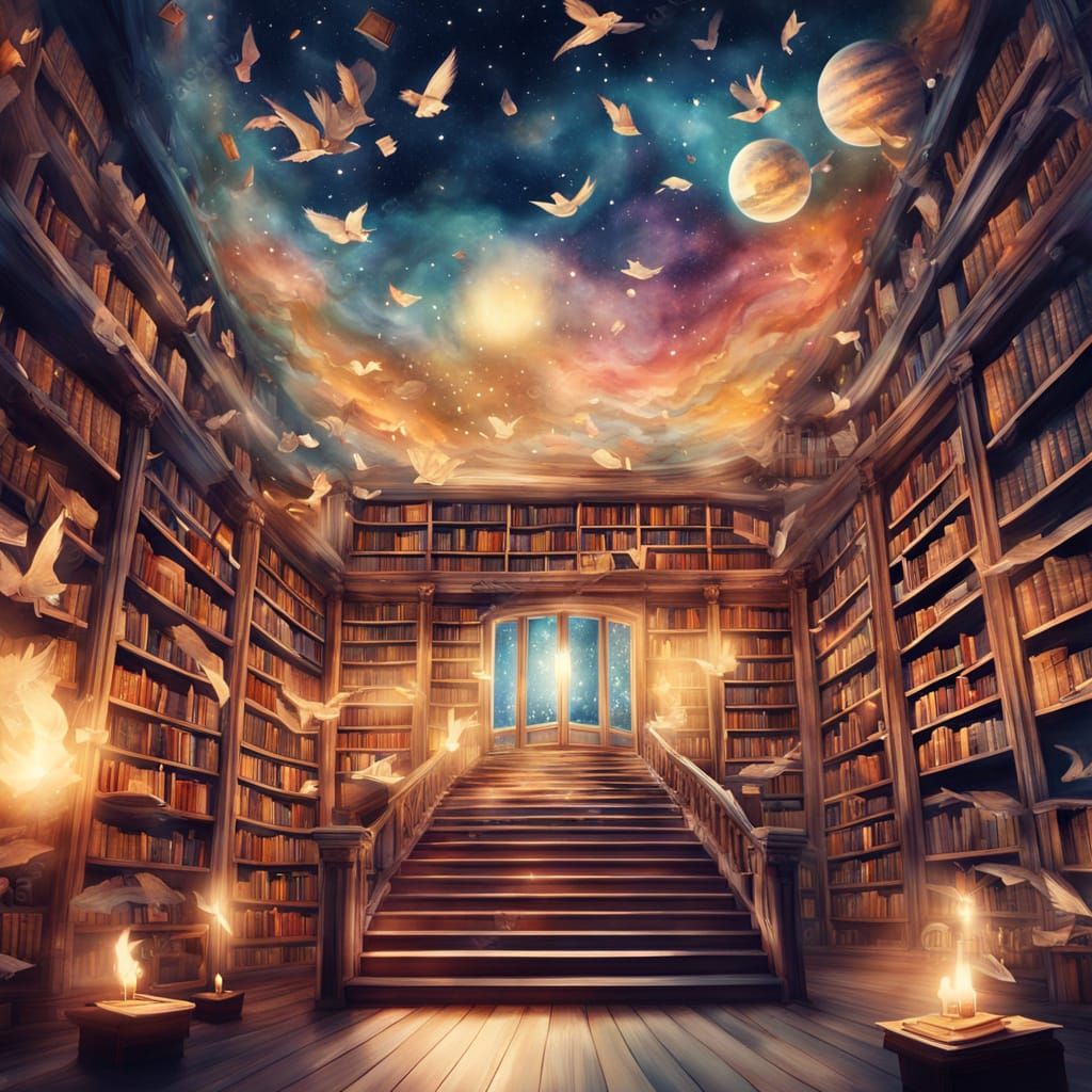 Endless Library: Books Fly in a Surreal Dreamscape