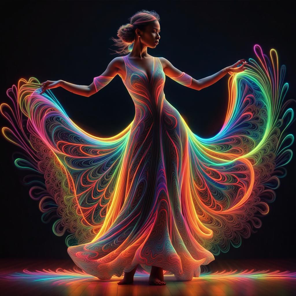 Woman Dancing in Neon Glow Stick Dress