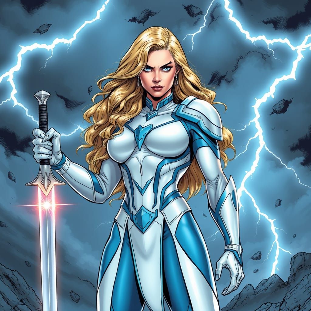 Futuristic Armored Superheroine in Comic Book Style