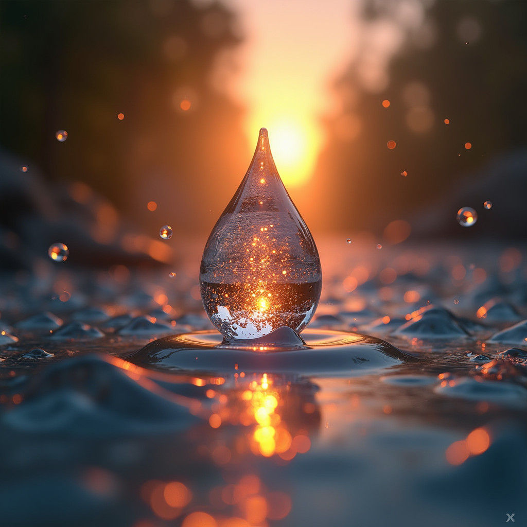Glistening Water Drop in Cinematic Light