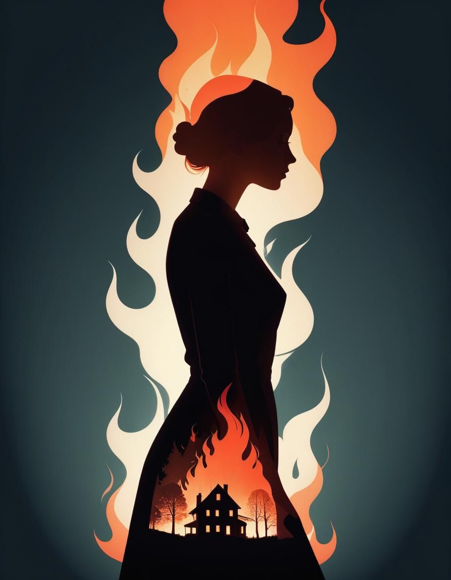 Fiery Silhouette in Graphic Illustration Style