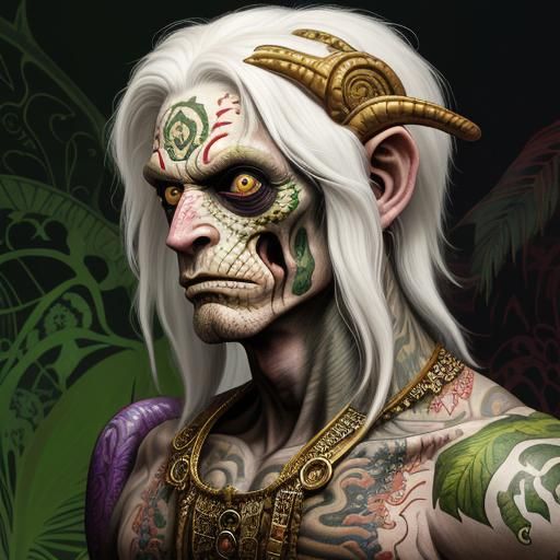 Surreal Tattooed Albino Contortionist, Fantasy Art