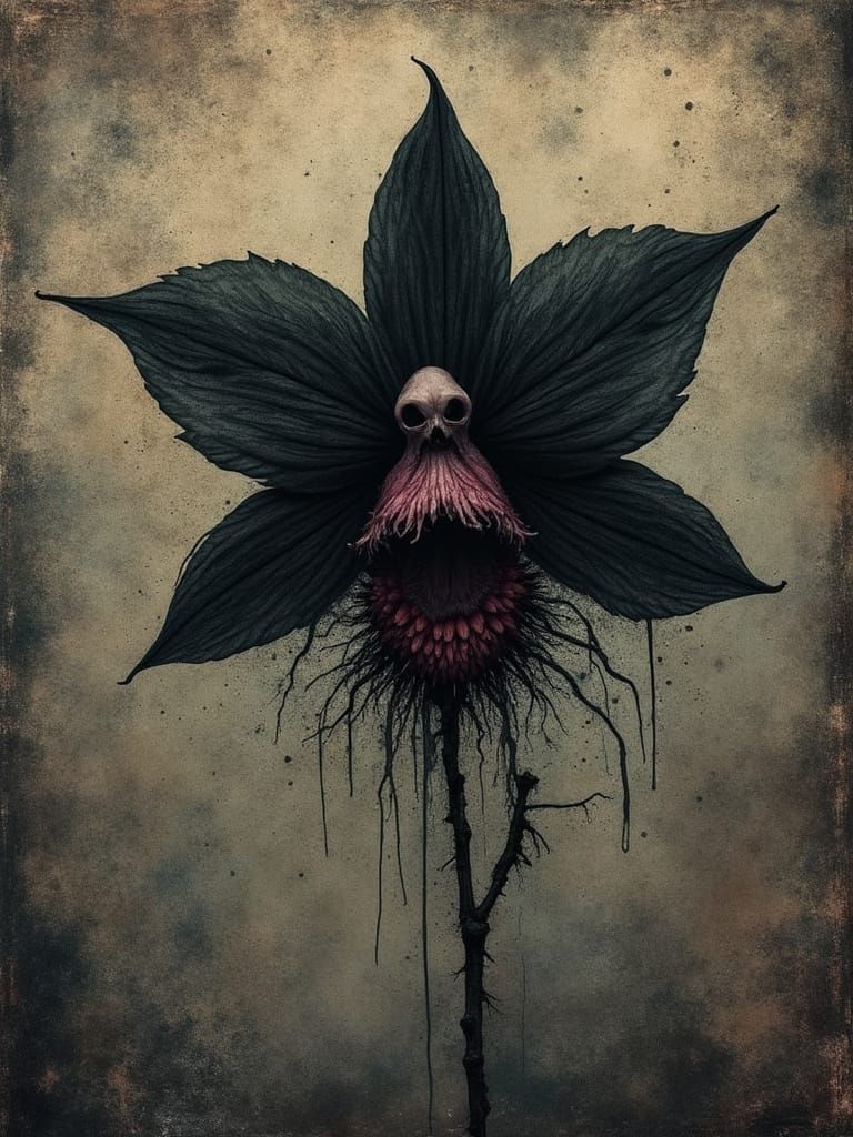 Surreal Black Orchid Blooms in a Macabre, Vintage-Inspired N...