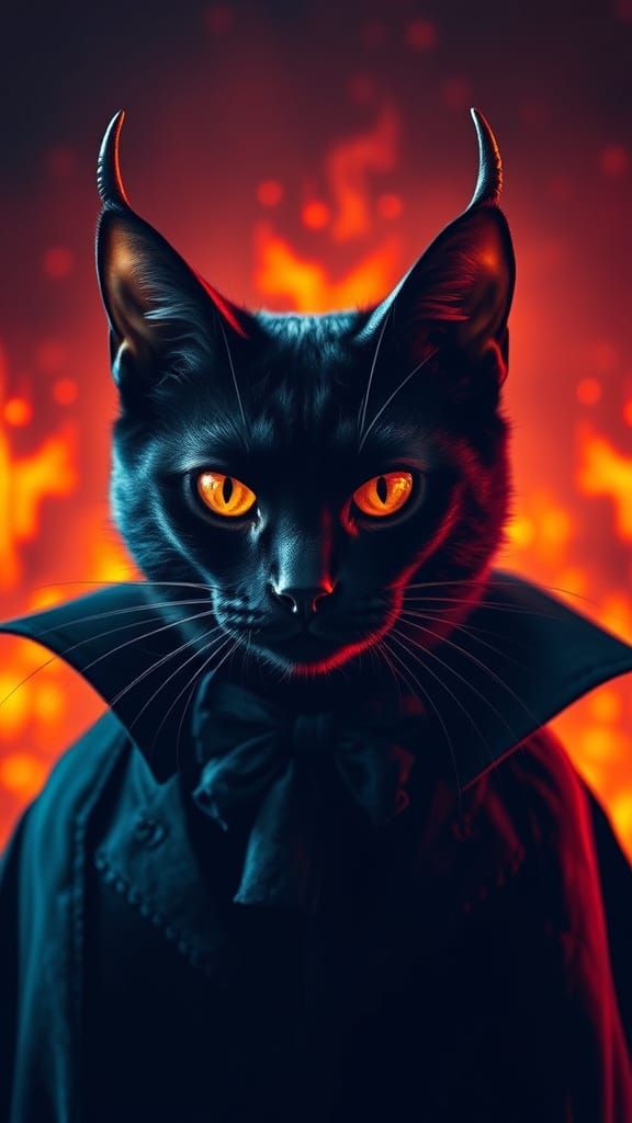 Gothic Black Cat Dracula with Fiery Eyes