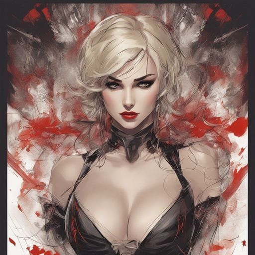 Dominant Dark-Haired Woman in Lingerie, Royo Style