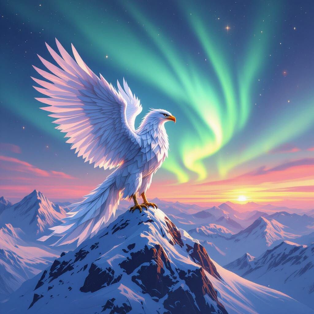 Origami Griffin Aurora Borealis Digital Painting
