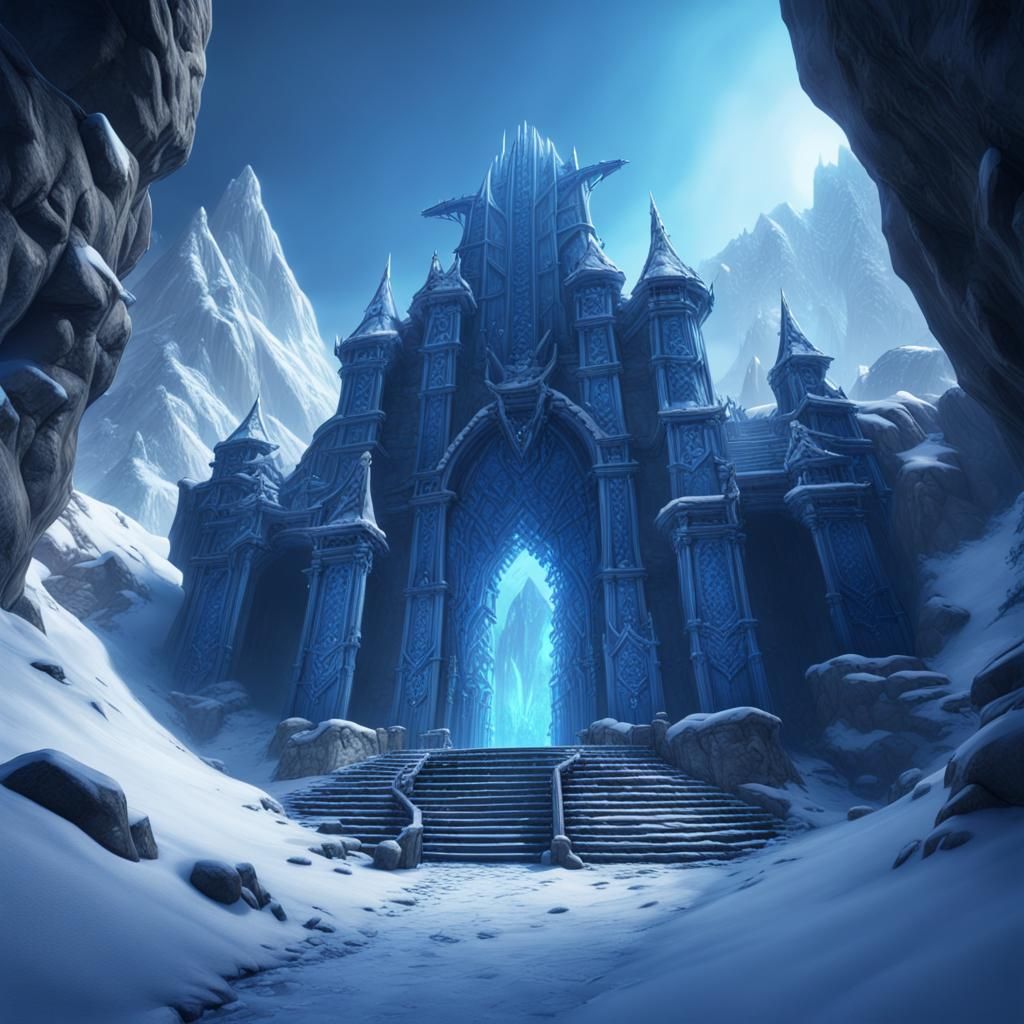Snowy Mountain Dungeon Entrance in Blue Light