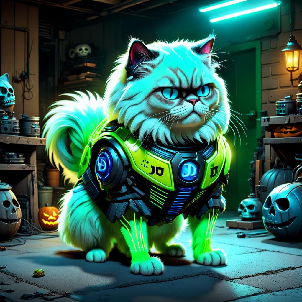 Halloween Cat in Skeleton Armor: Pixar-Style 3D Art