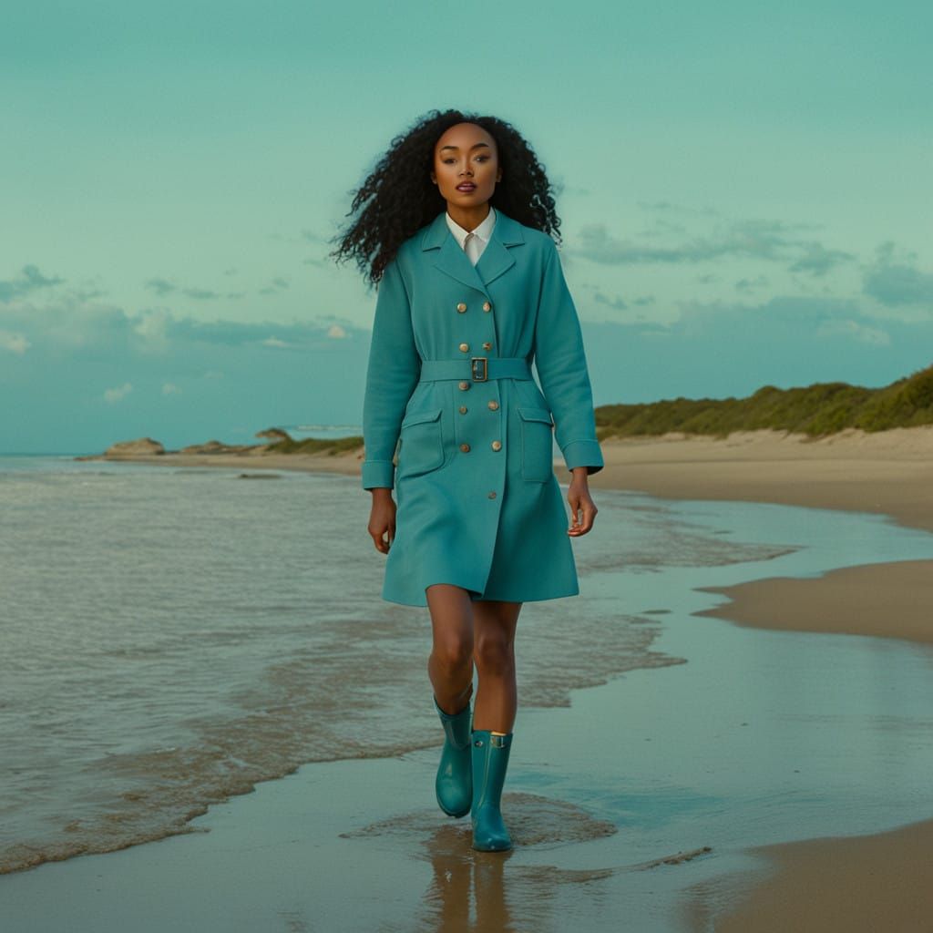 Leigh Anne Pinnock Walks Along Serene Beach in Stylish Welly...