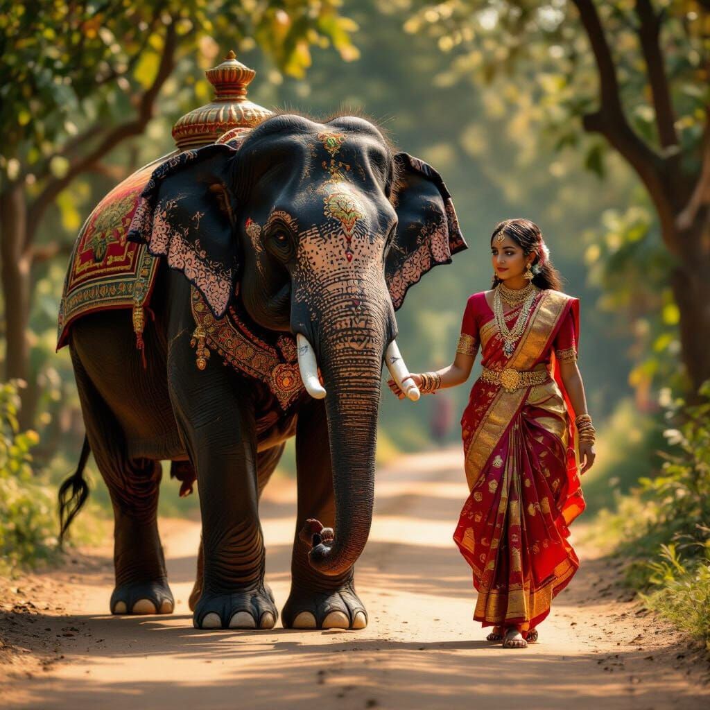 Majestic Wooden Elephant in Indian Folk Art Style