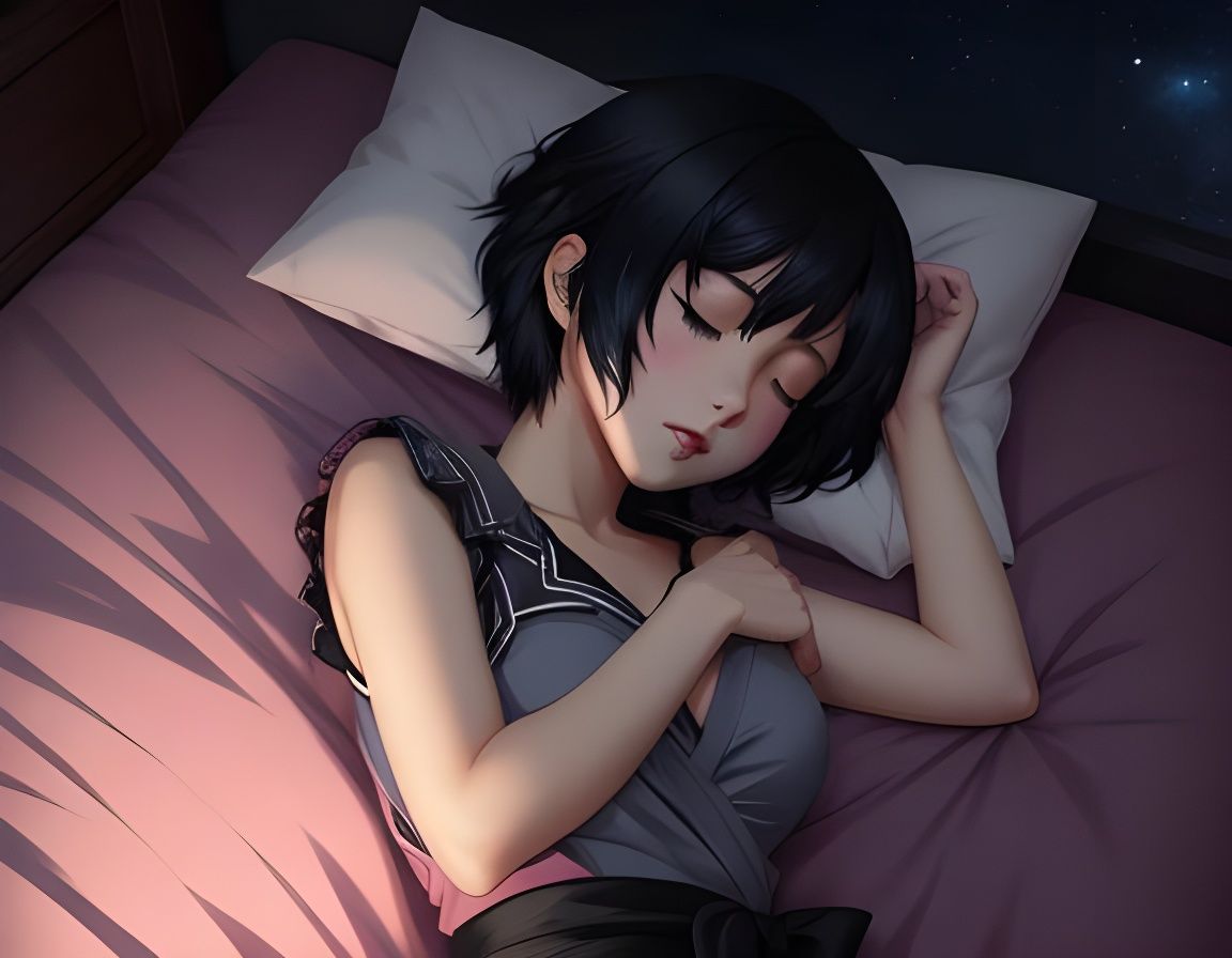 Anime Woman Sleeping at Night