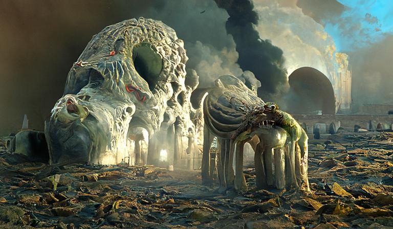 Alien Monster Factory in Biopunk Art Deco Style