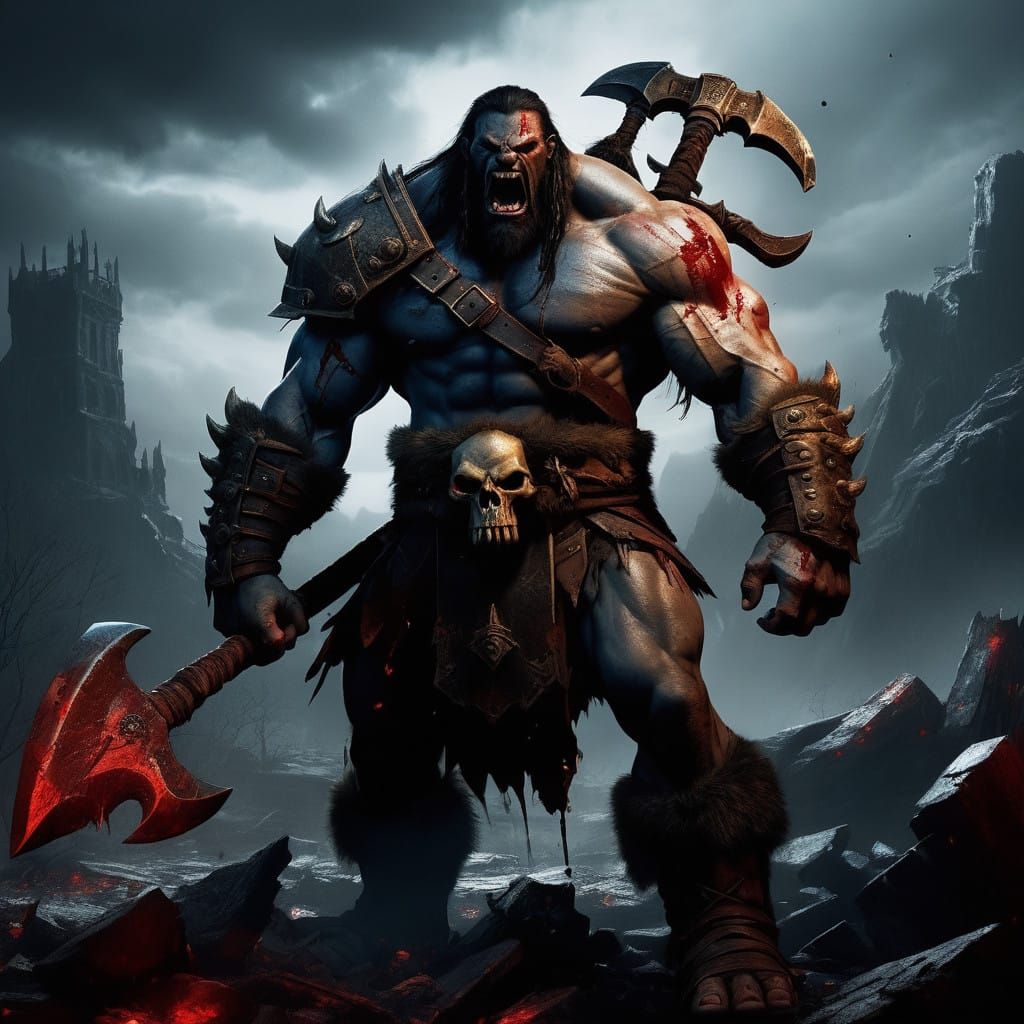 Vengeful Diablo 3 Barbarian in Dark Gothic Landscape