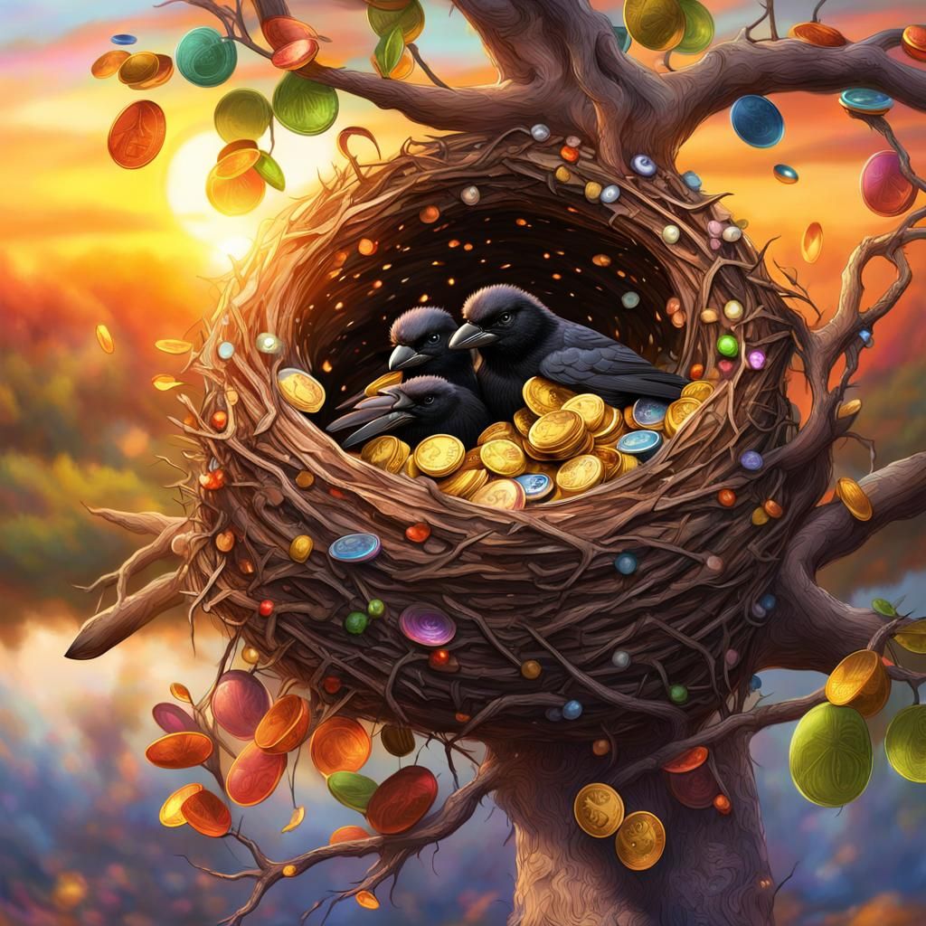 Baby Crows Nest Overflowing with Sunset Treasures