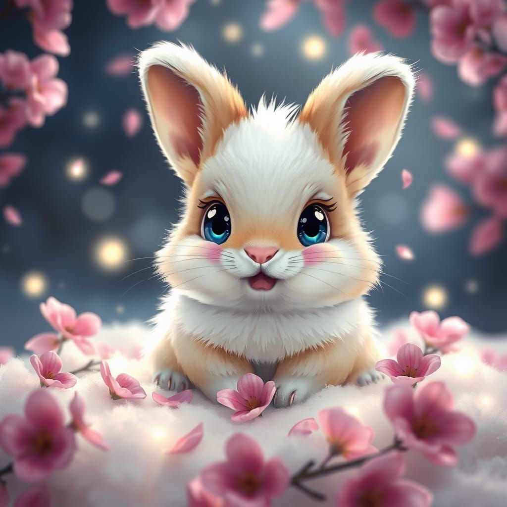 Adorable Chibi Bunny in Magical Garden Digital Painting