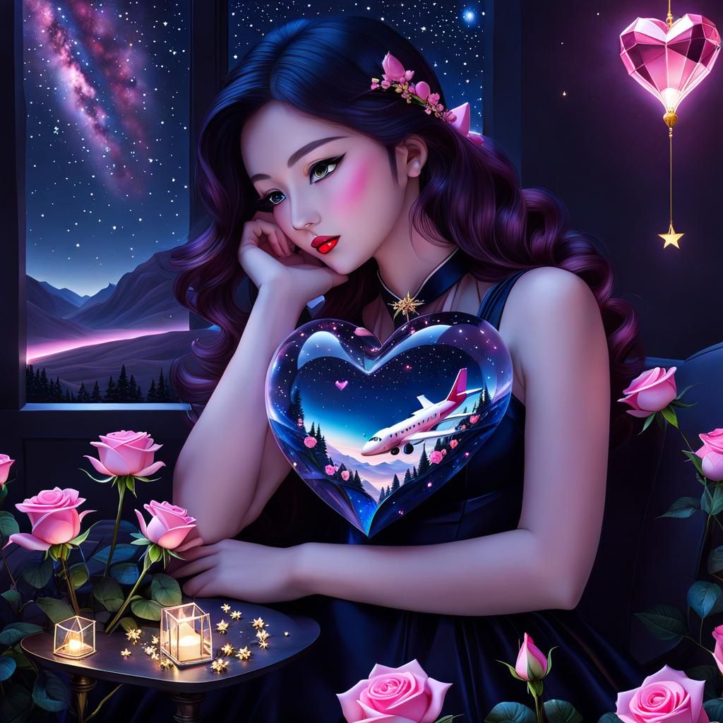 Crystal Rose Valley Under Starry Sky