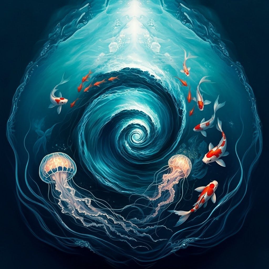 Hypnotic Aquatic Mandala with Stained Glass Whirlpool