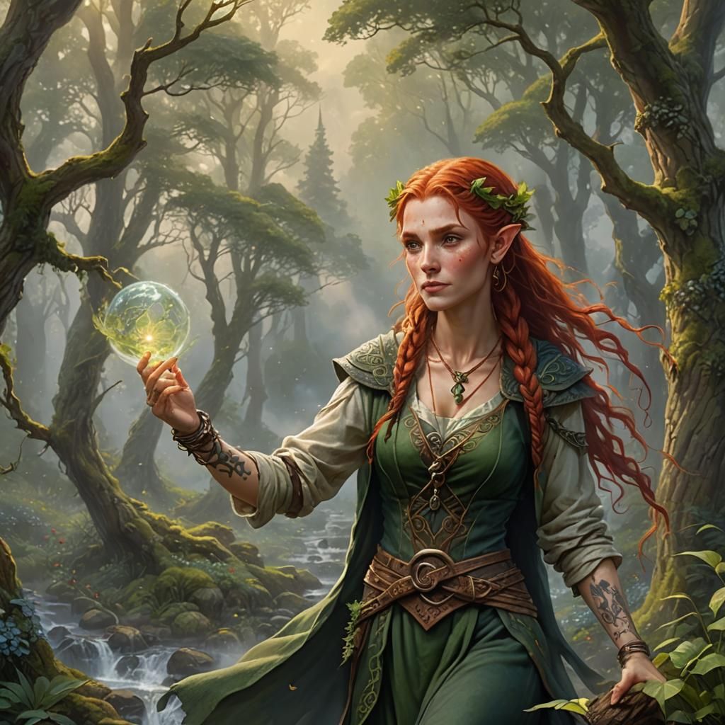 Wood Elf Druid Protector in Ethereal Fantasy Style