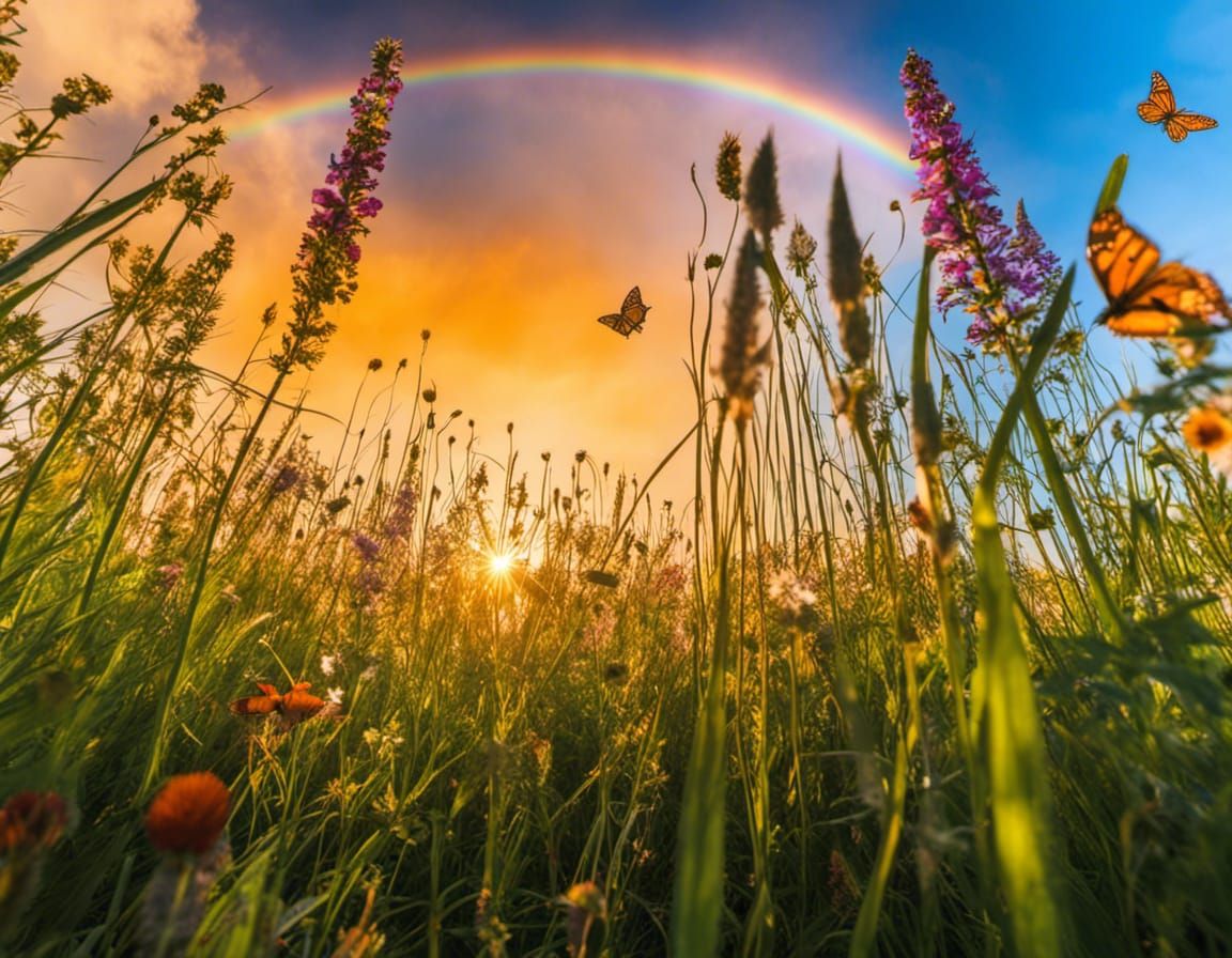 Worm's-Eye View of Wildflowers and Butterflies