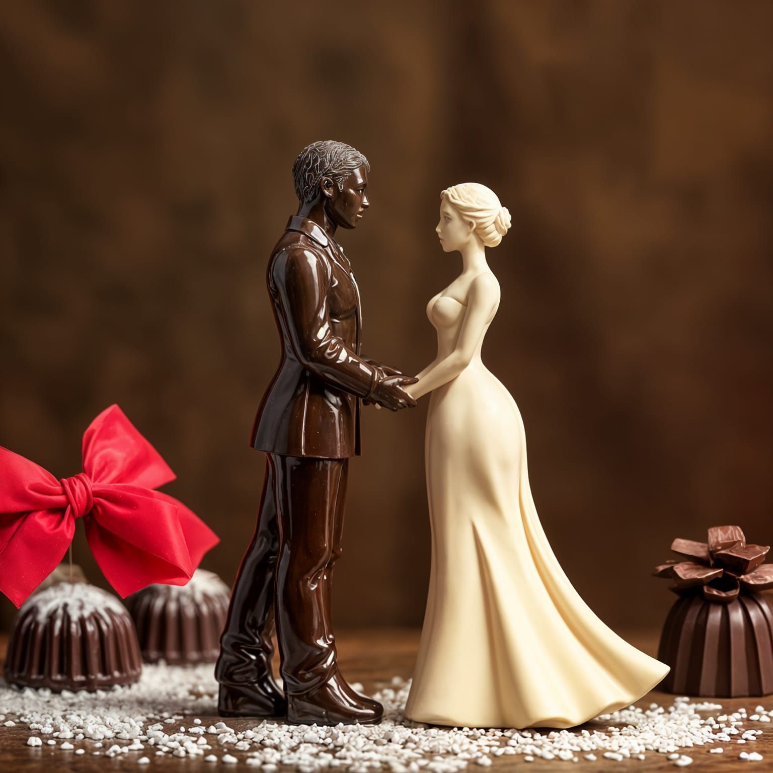 White and Dark Chocolate Couple Statue