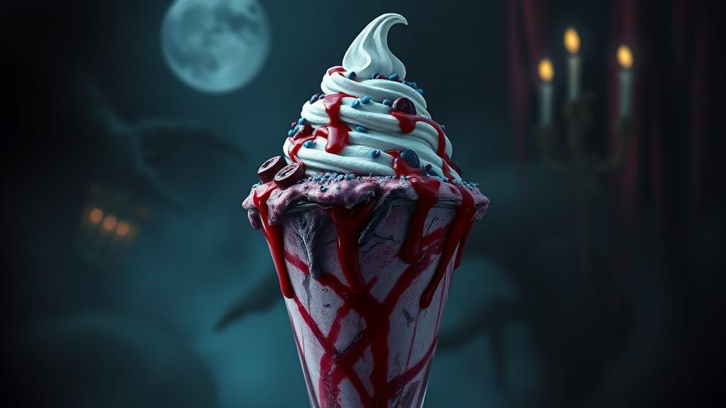 Gothic Vampire Ice Cream Sundae in Digital Art Style
