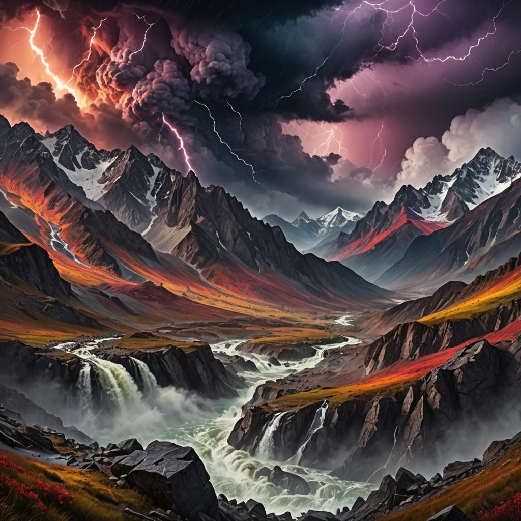 Vibrant Mountain Storm Matte Painting