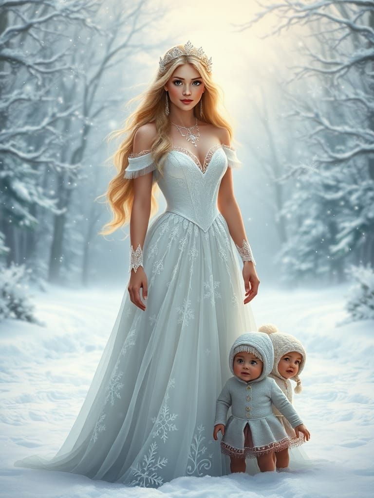 Snow Queen in Snowy Glade, Hyper-Realistic Fantasy