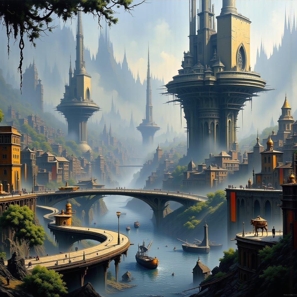 Futuristic Cityscape with Flying Cars