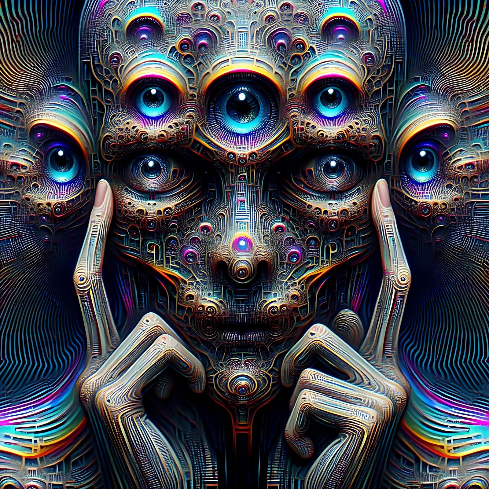 Surreal Glitch Ophanim Ascends into Midnight Shadows