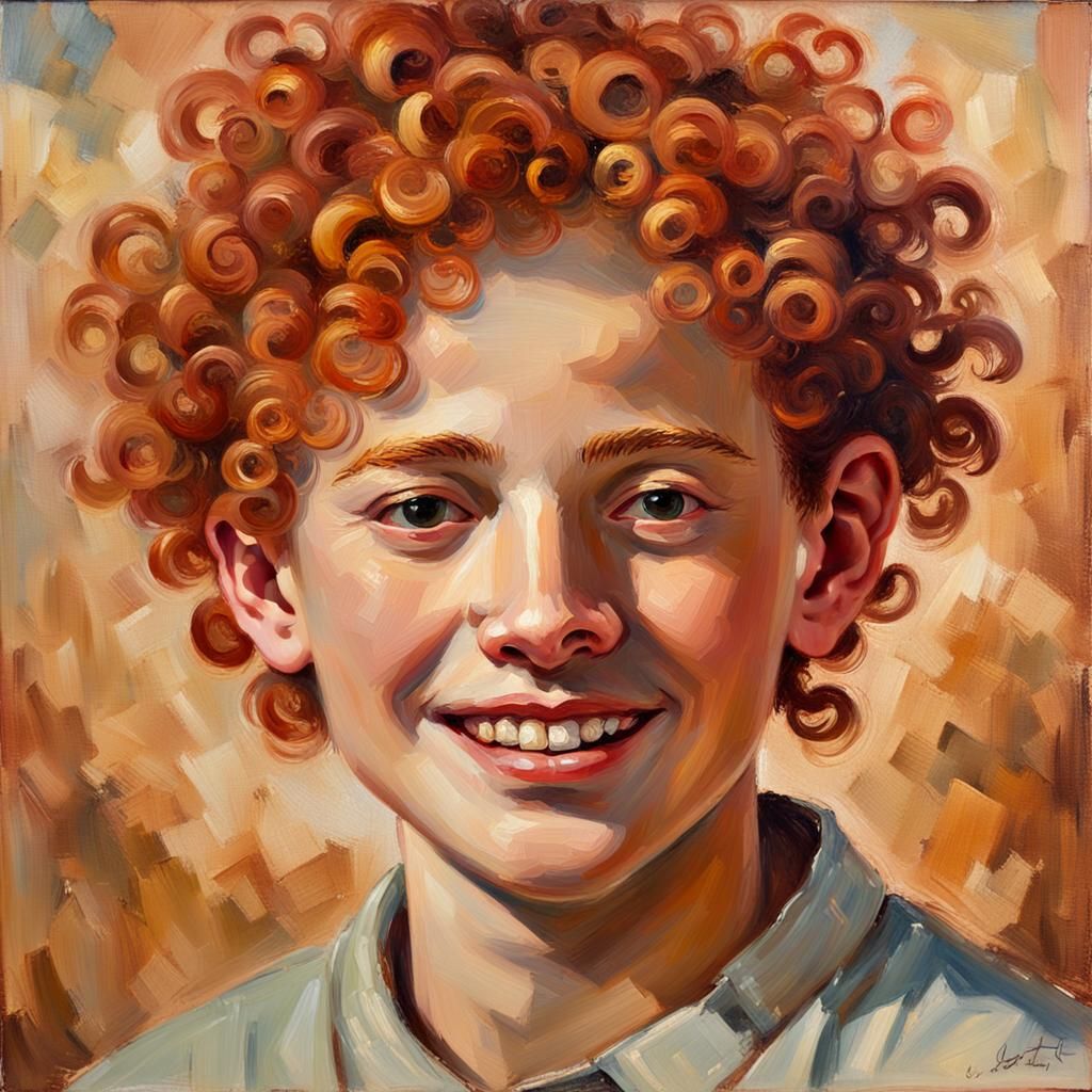 Smiling Boy Portrait in Impressionist Oil Painting Style