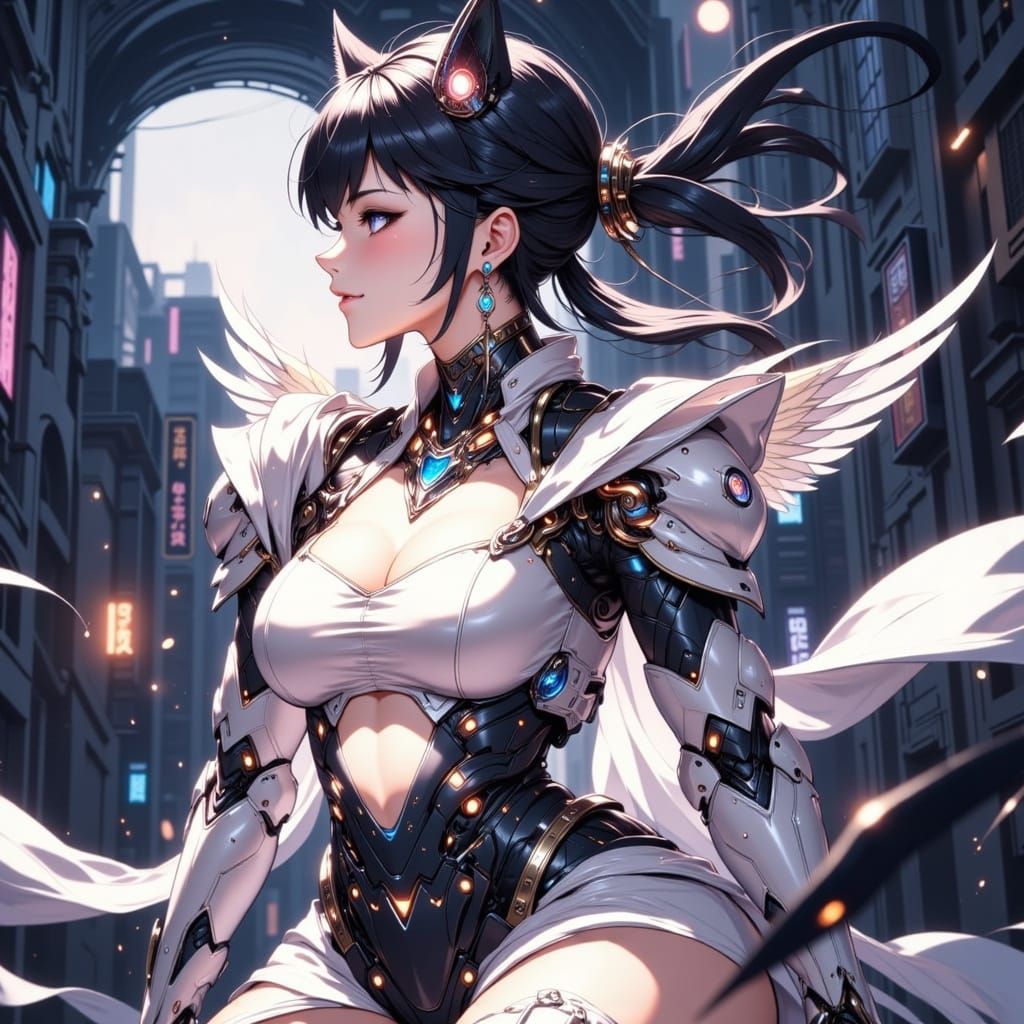 Cyberpunk Anime Cyborg in Futuristic Tokyo