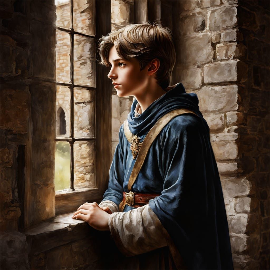 Medieval Boy in Chiaroscuro Watercolor