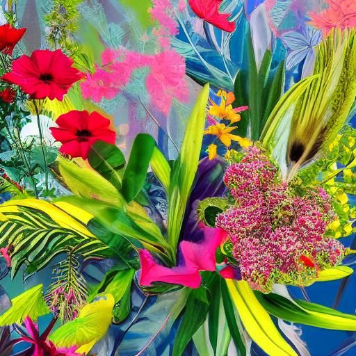 Pop Art Collage: Heron in a Vibrant Greenhouse