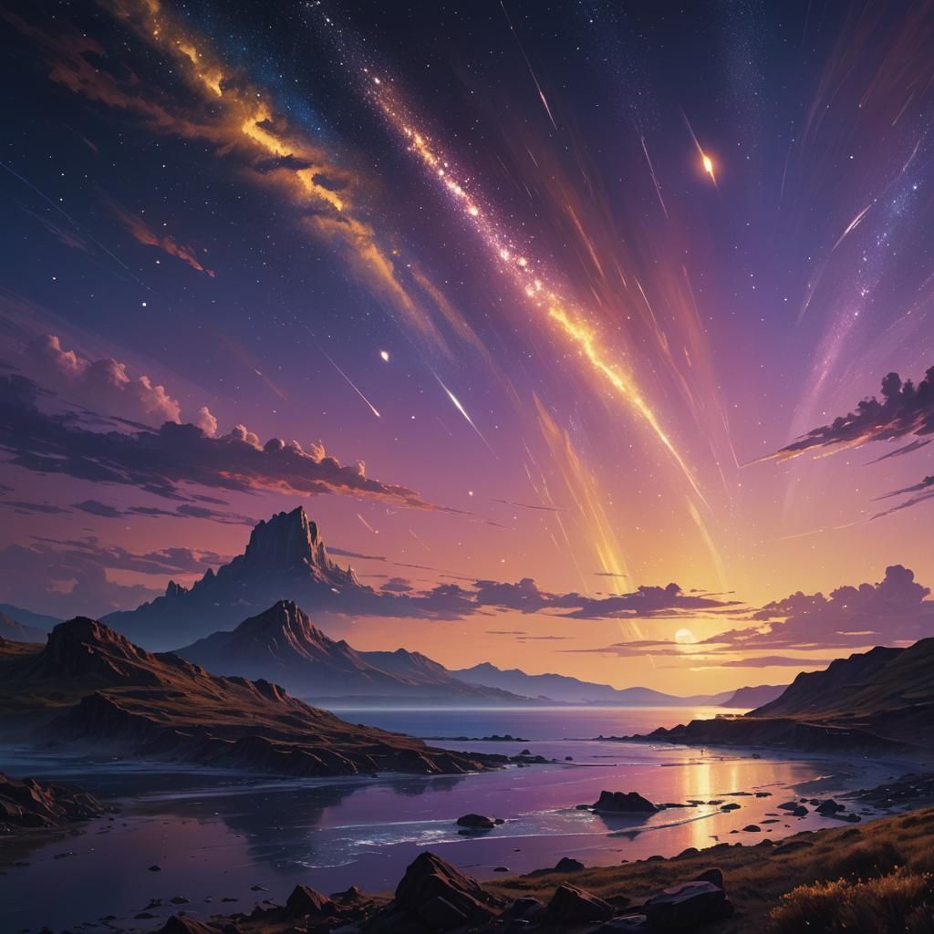 Celestial Comet Streaks Across the Sky as Oil Painting