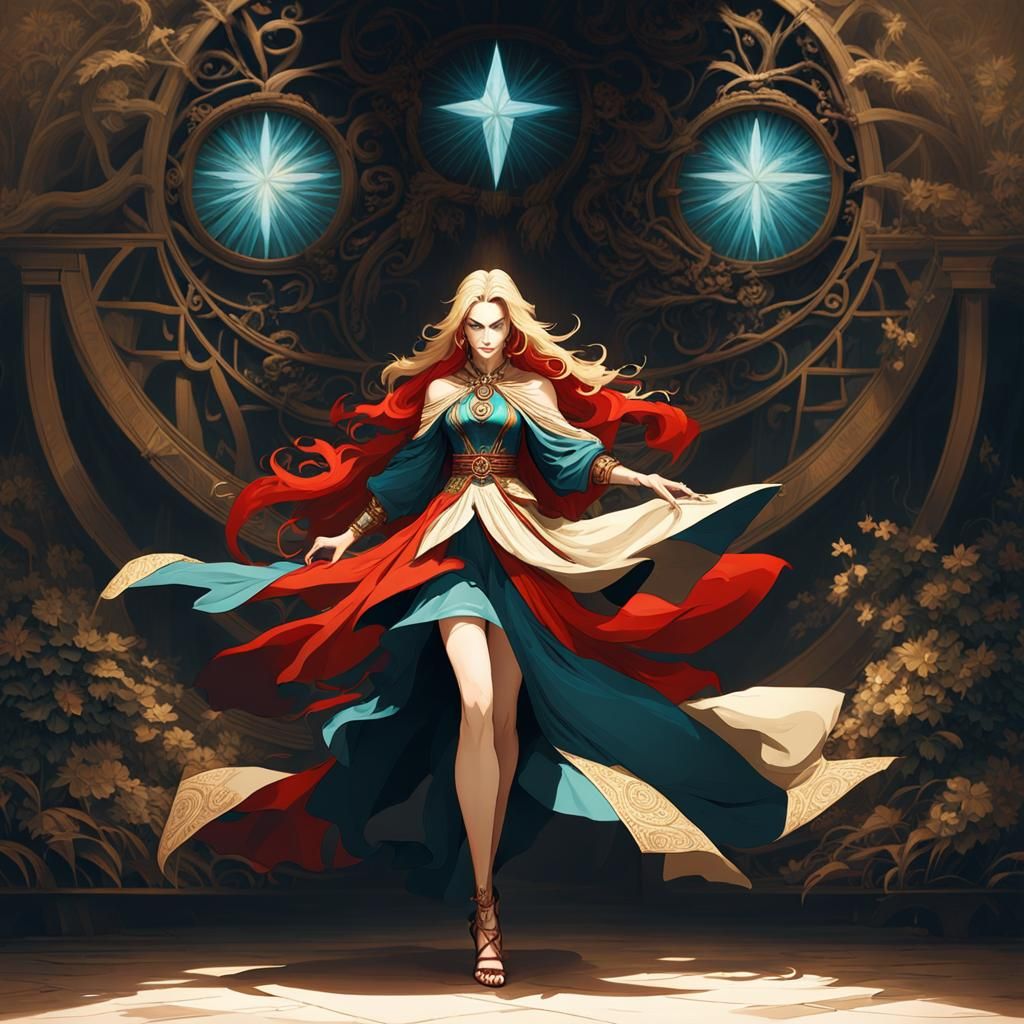 Red-Haired Woman with Green Eyes in Bohemian Style