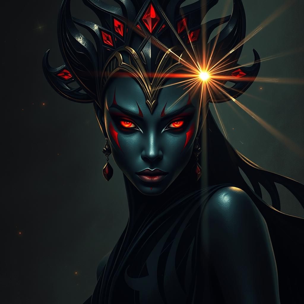 Menacing Ebony Goddess in Cubist Art Deco Style