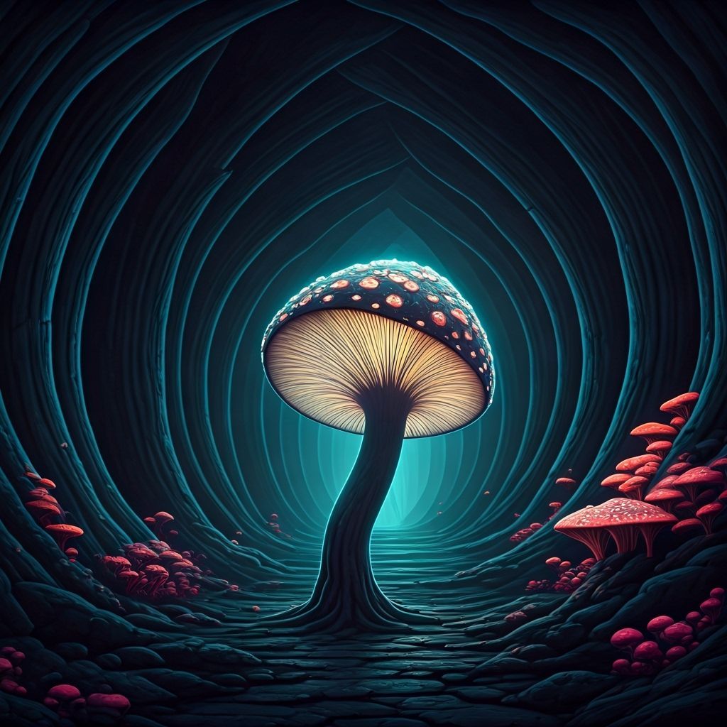 Bioluminescent Myconid Guarding a Cavern