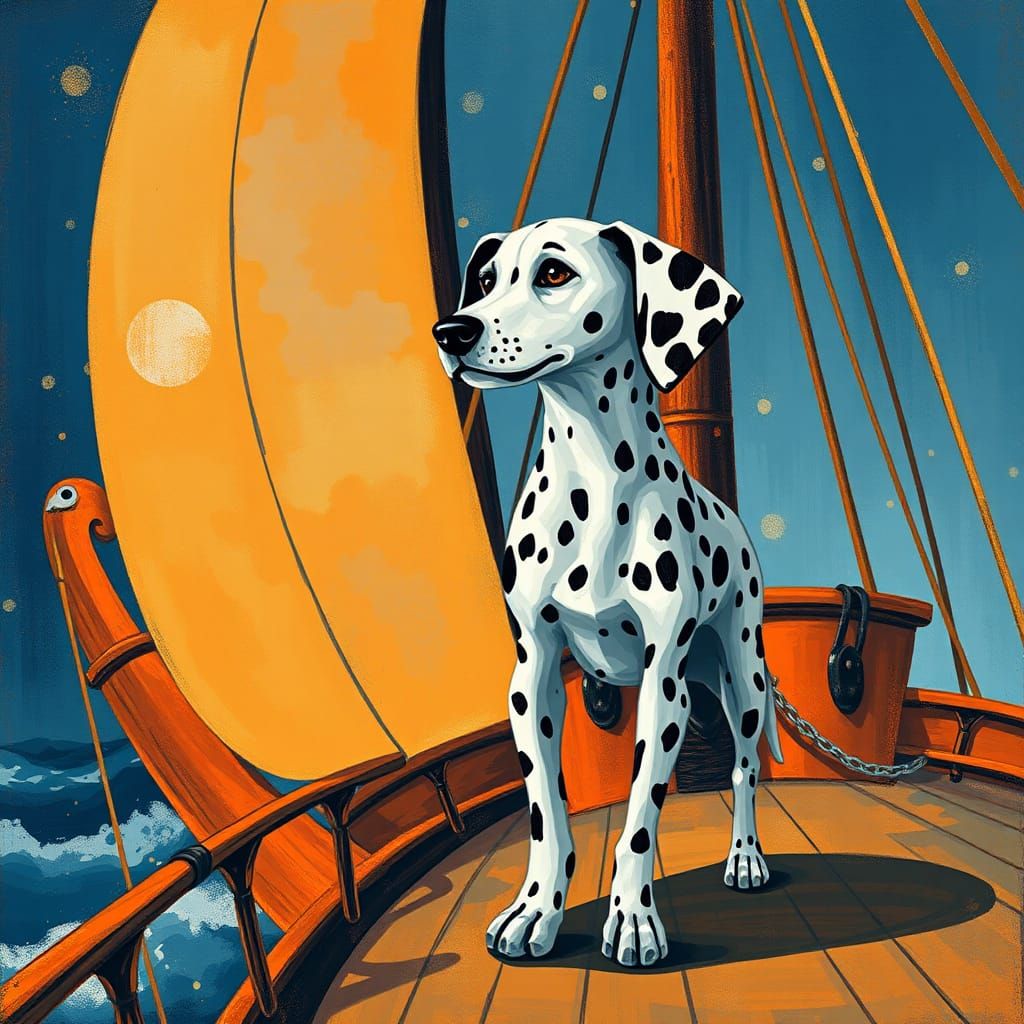 Dalmatian on Ship, Modigliani and Klimt Inspired
