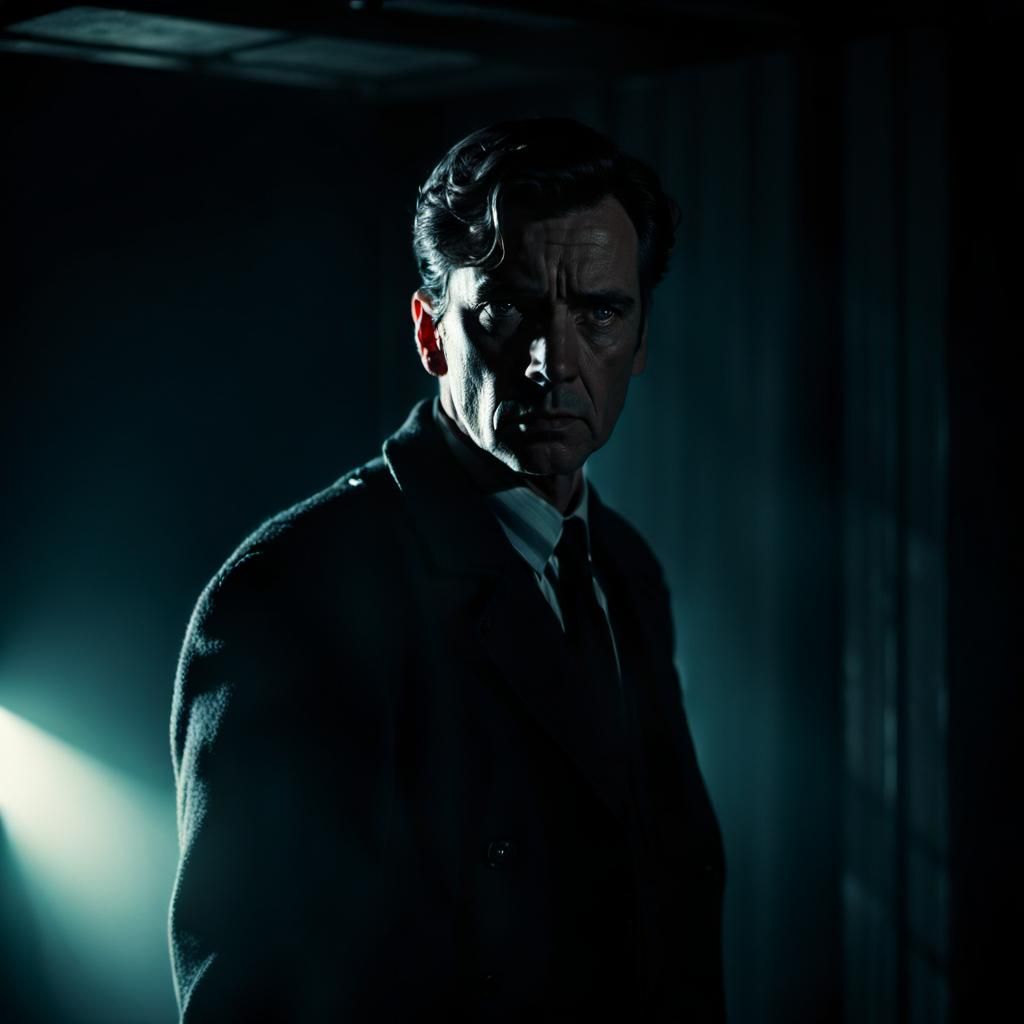 Film Noir Man in Dimly Lit Room