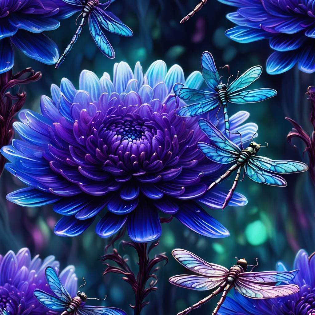 Fantasy Chrysanthemum With Dragonflies