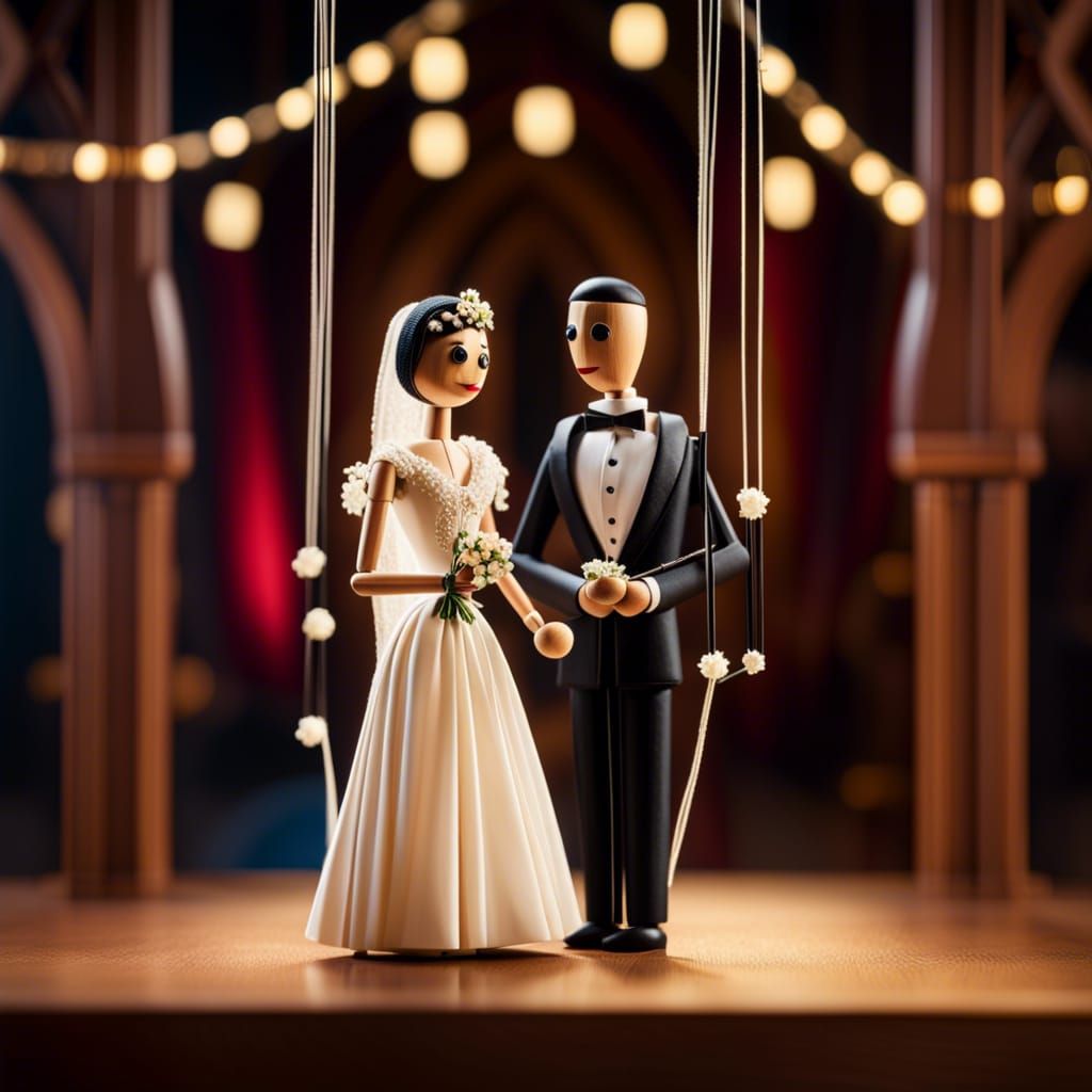 Marionette Wedding: Intricate Wooden Puppets in Love