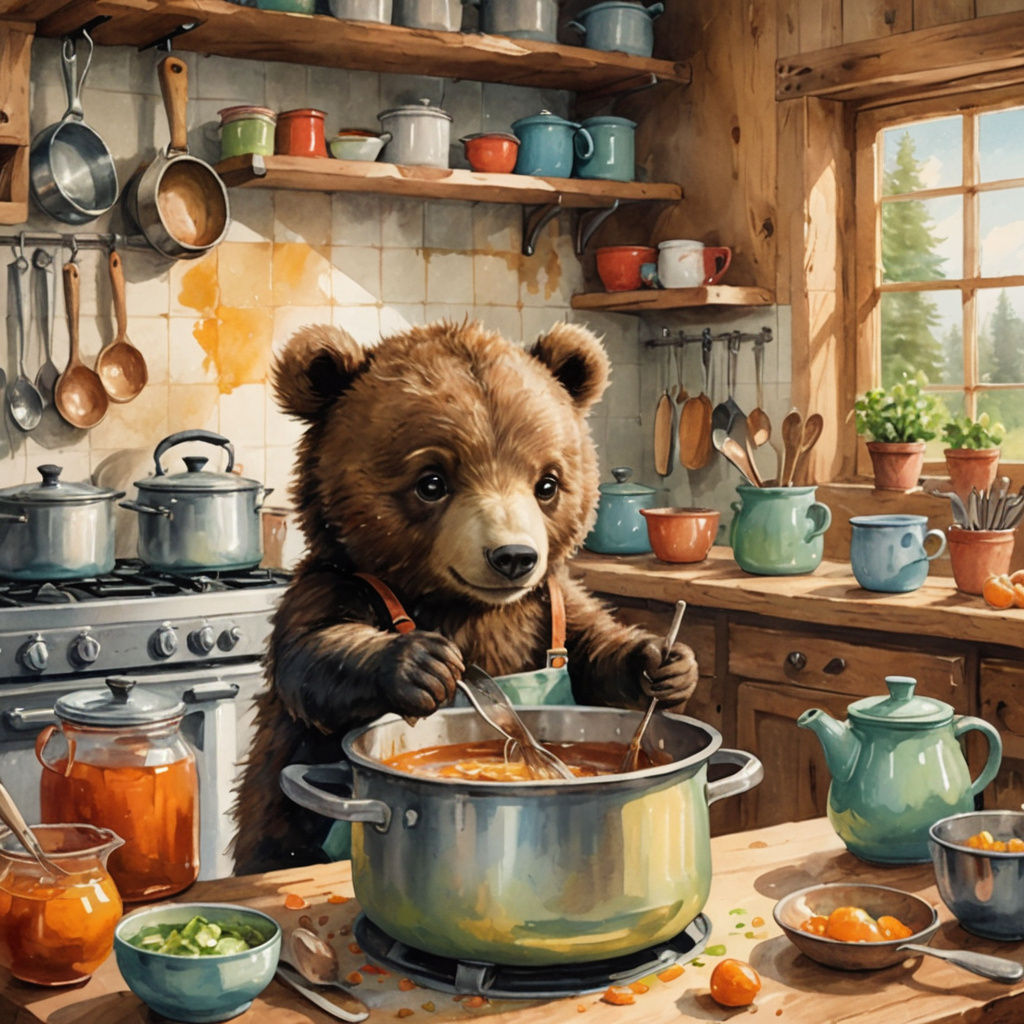 Adorable Baby Bear Cooking in the Kitchen