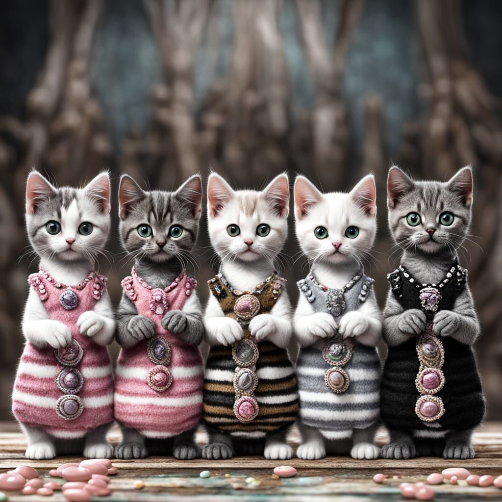 Six Kittens in a Little Girl's Hands